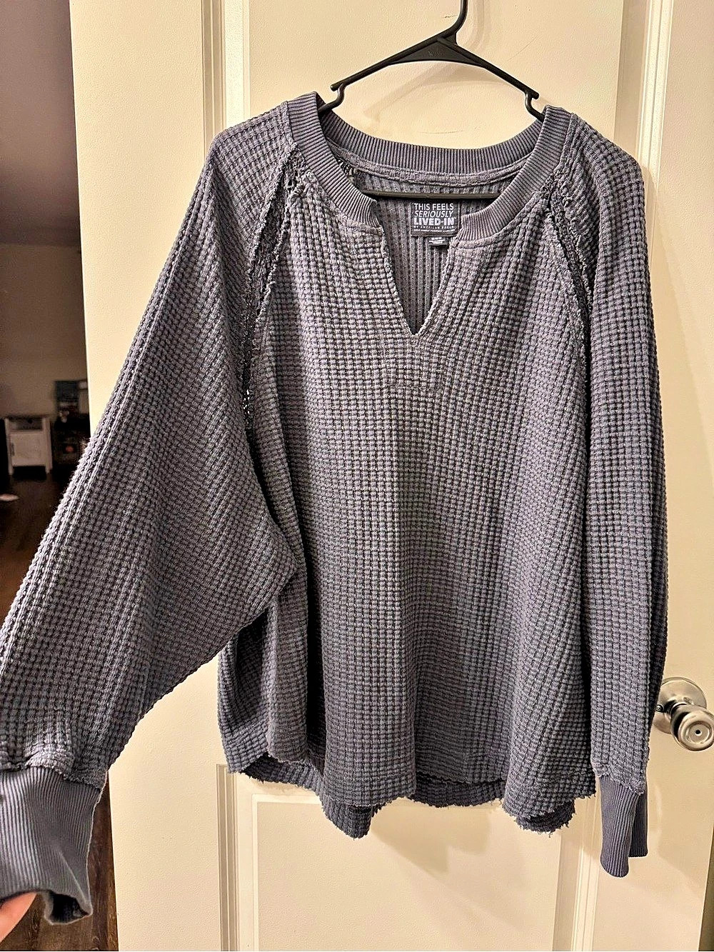 American Eagle Navy Blue Waffle Knit Long Sleeve Sweater